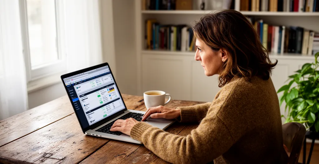 Femme participant enchères automobiles depuis ordinateur portable